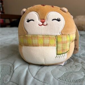 Squishmallows Erin, Brown and Cream Squirrel with Yellow Scarf, 4.5”